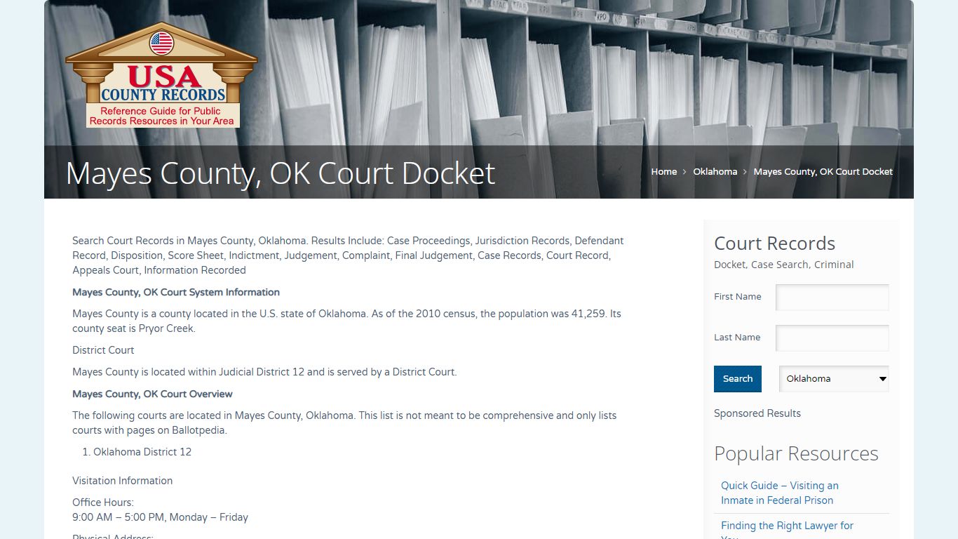Mayes County, OK Court Docket | Name Search