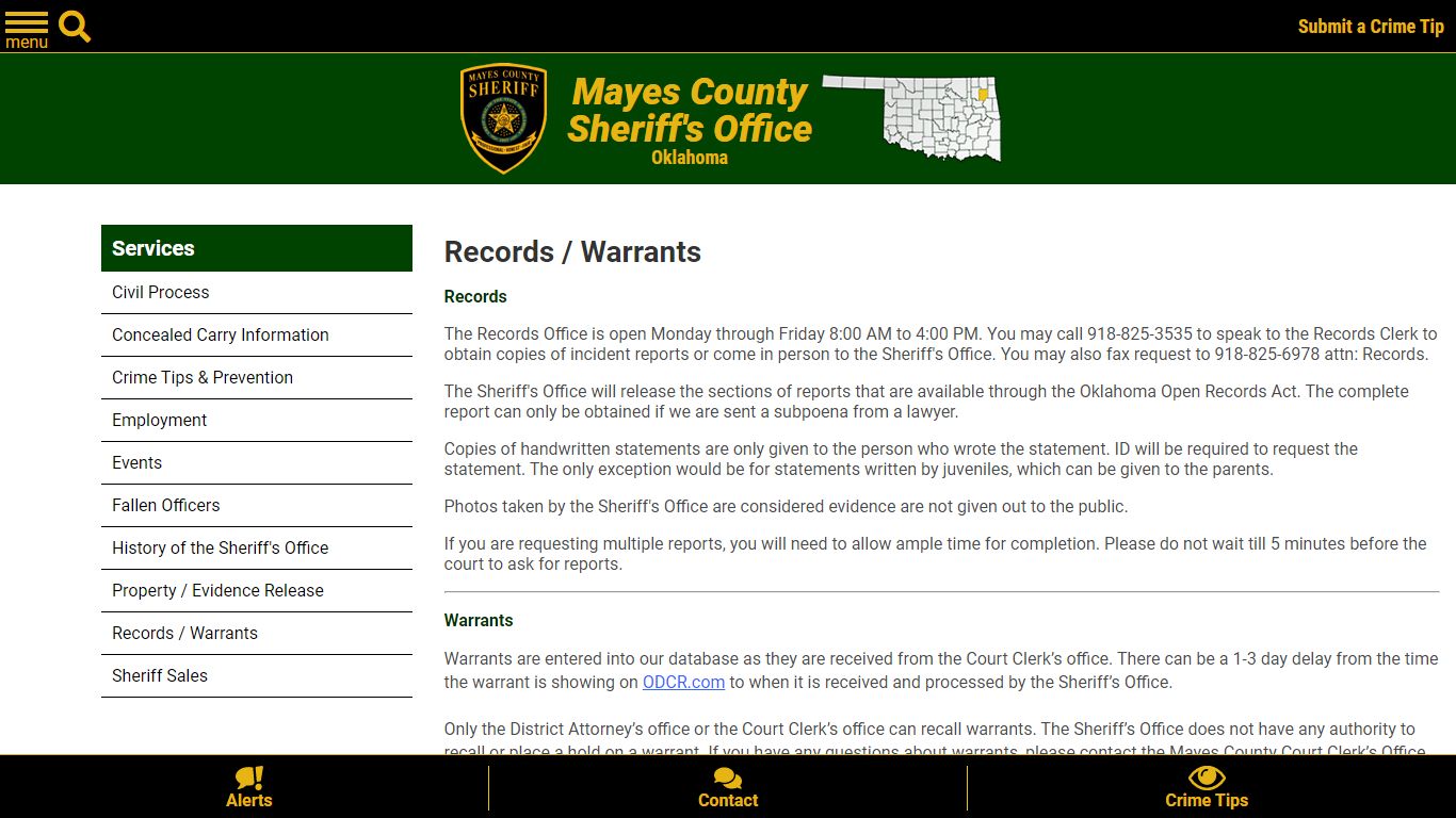 Records / Warrants | Mayes County, OK Sheriff
